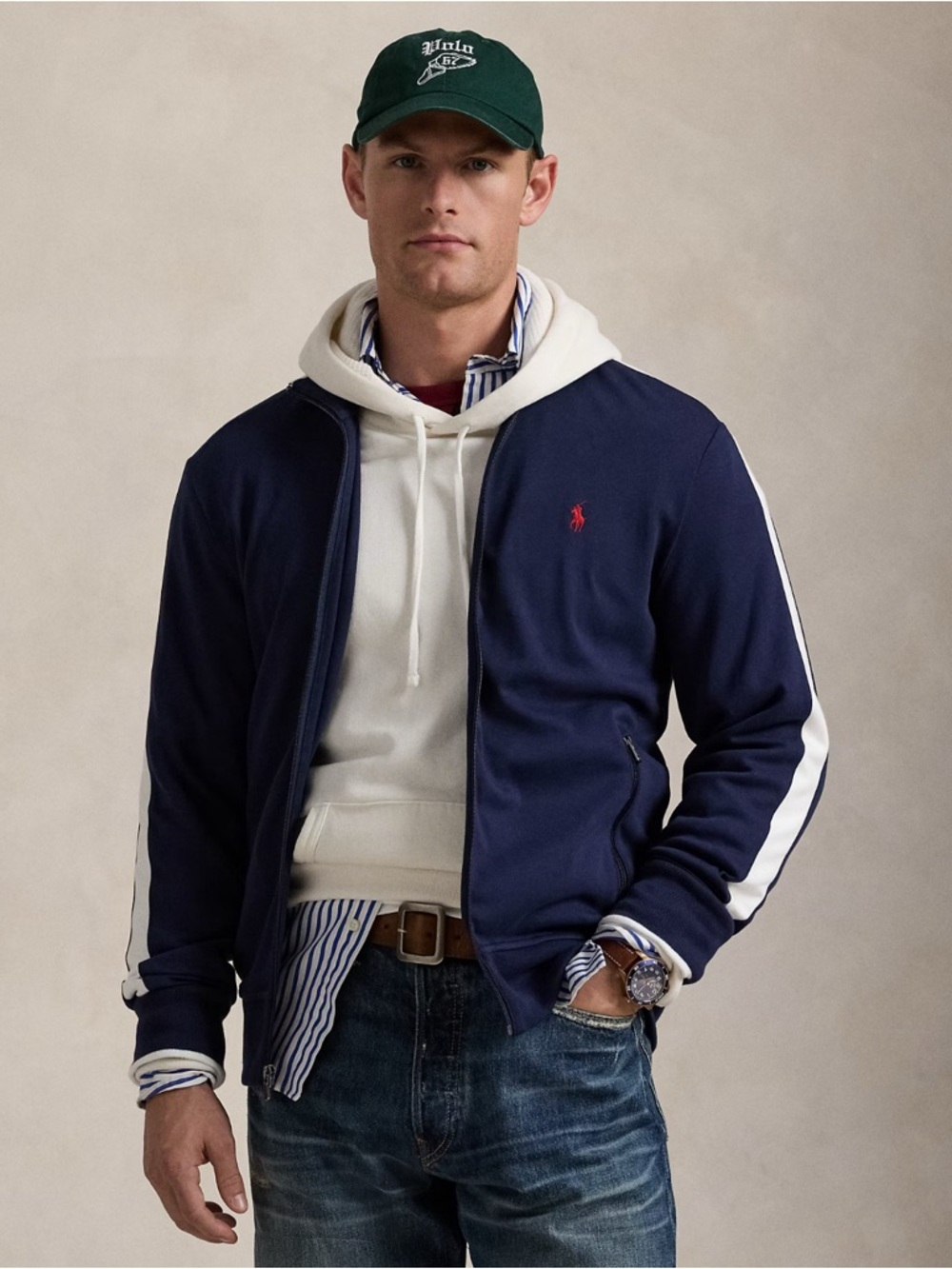 Polo by Ralph Lauren Navy full Zip-Up Track Jacket with White Stripe